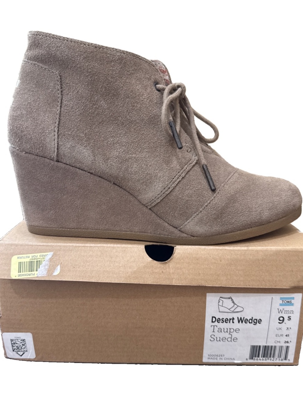 Toms Taupe Suede Desert Wedge Ankle booties shoes WOMENS size 9.5